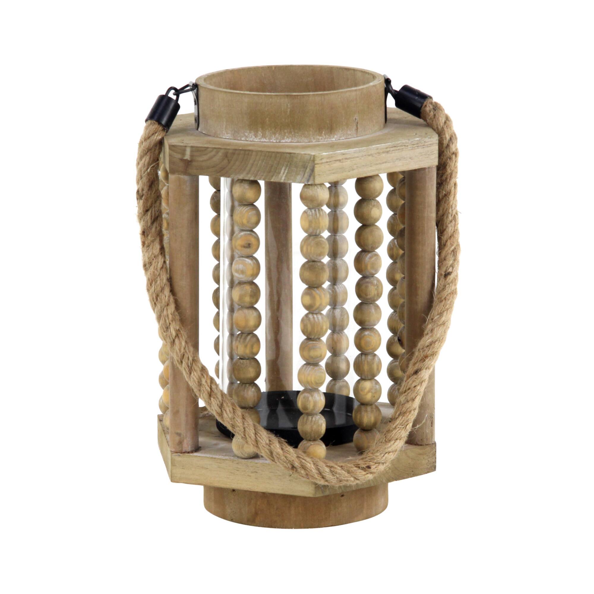 11" Light Brown Recycled Wood Candle Holder Lantern